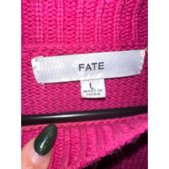 FATE Handknit Puff Sweater Pink Berry Large - Picture 9 of 10